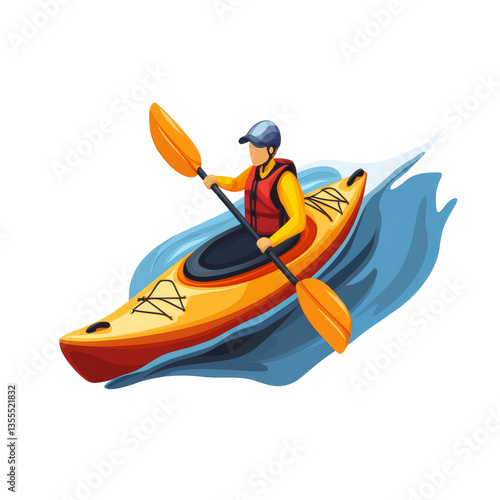 Obraz na płótnie Person kayaking on a river wearing a life jacket and paddling with oars w salonie