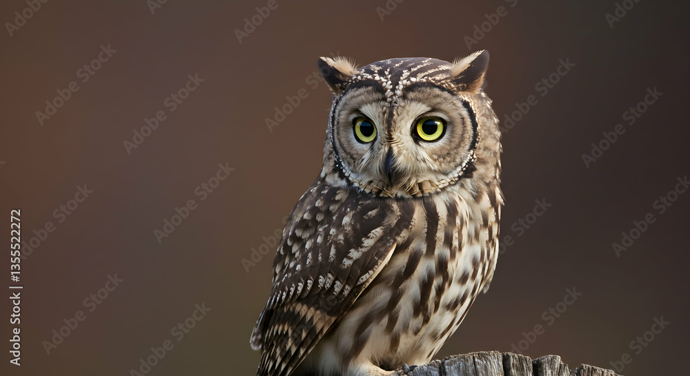 Fototapeta premium Owl Perched on a Stump Looking Alert in Natural Setting