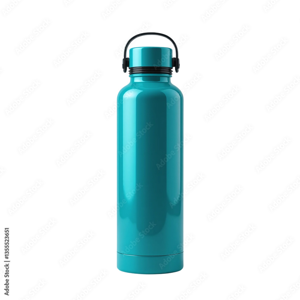 Stylish blue metallic water bottle with screw cap isolated on transparent background Stylish blue metallic water bottle with screw cap isolated on transparent background