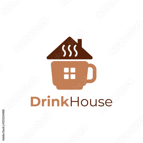 House cup logo drink home design vector. Cafe coffee or tea drink store shop vector illustration. Drink house logo suitable for cafe, store, shop, restaurant, bar. House logo with cup icon vector.