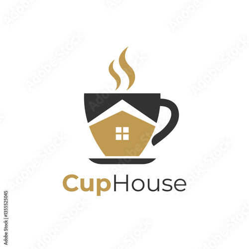 House cup coffee logo drink home design vector. Cafe coffee or tea drink store shop vector illustration. Drink house logo suitable for cafe, store, shop, restaurant, bar. House with cup icon vector.