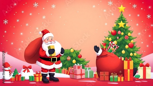 Santa Claus Holding Gifts in Front of a Christmas Tree - Festive Holiday Art, Santa Claus with Gifts, Christmas Celebration Scene, Festive Holiday Illustration, Magical Christmas Scene Santa 8K HD