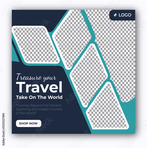Travel and tour social media posts and web banner square design template