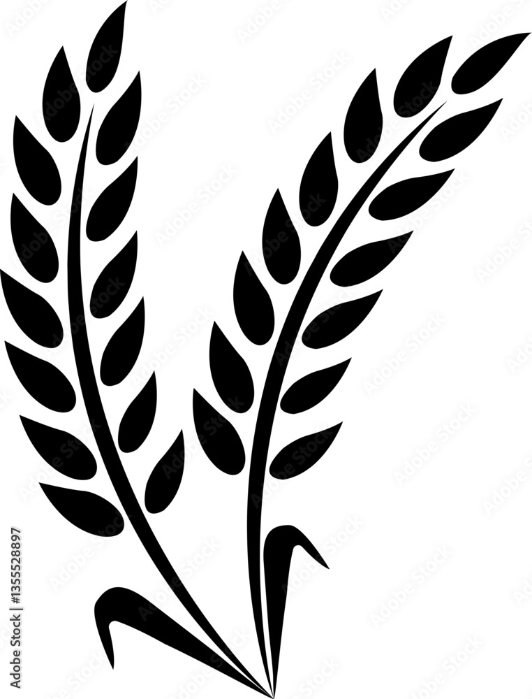 Obraz premium Wheats ears icon and wheat design elements flat line vector isolated on transparent background. Harvest wheat grain, growth rice stalk and whole bread grains or field cereal nutritious.