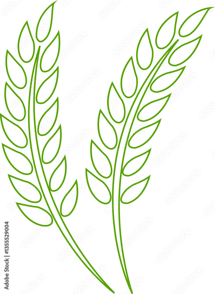 Fototapeta premium Wheats ears icon and wheat design elements flat line vector isolated on transparent background. Harvest wheat grain, growth rice stalk and whole bread grains or field cereal nutritious.