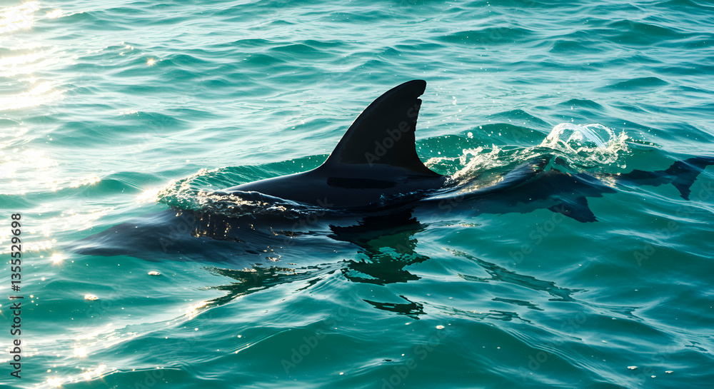 Fototapeta premium Swimming Mammal Fin Emerging From the Ocean Water Surface