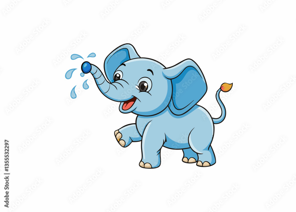Obraz premium Playful Elephant Illustration: A cheerful and playful elephant illustration splashes water joyfully, radiating fun and vibrancy, ideal for children's content.