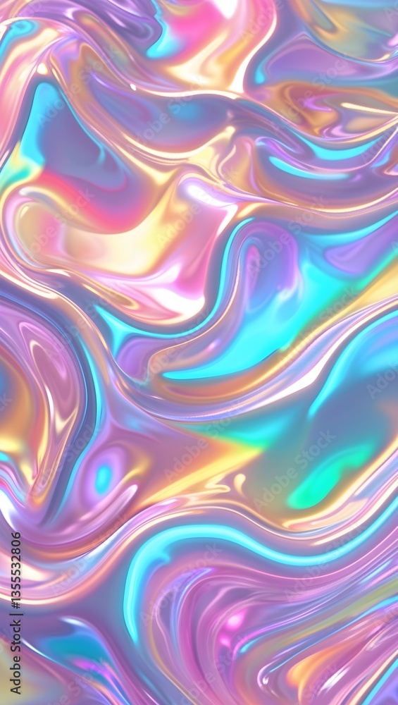 Obraz premium Iridescent Liquid Holographic Texture – Pastel Swirl Abstract Background