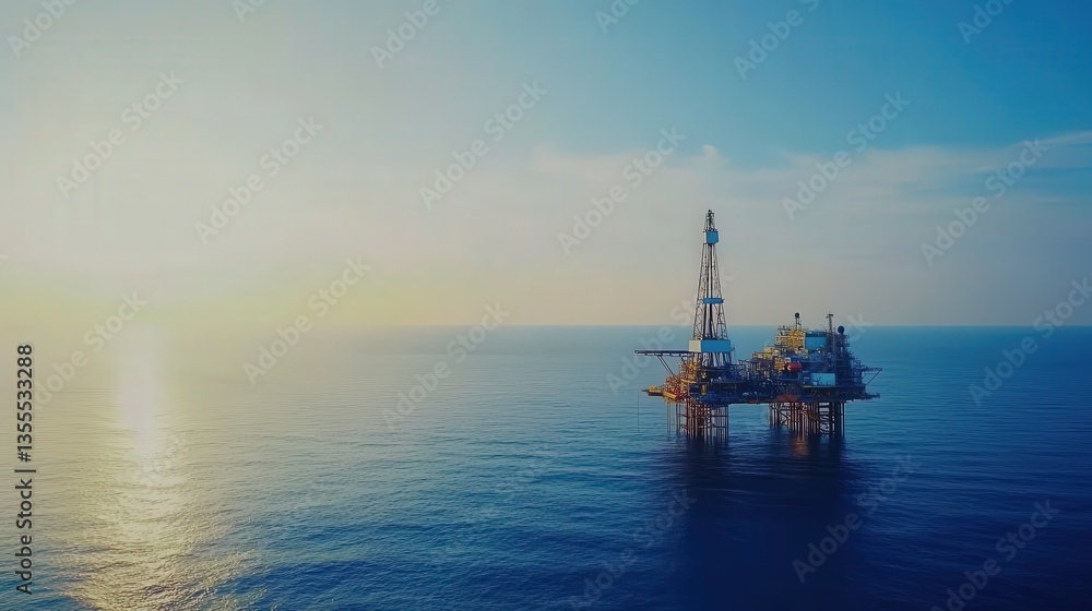 Offshore platform drilling, sea view Ocean sunlight reflecting on the water against blue skies Offshore platform drilling, sea view Ocean sunlight reflecting on the water against blue skies