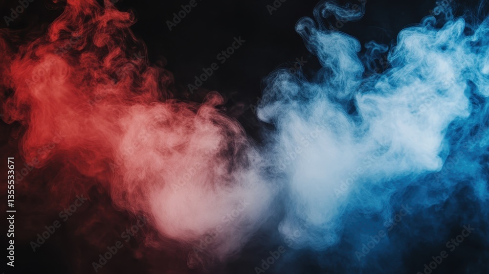 Red Blue Smoke Clouds on Black Background. Red Blue Smoke Clouds on Black Background.