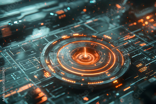 Wallpaper Mural Futuristic circuit board design with glowing orange energy. Ideal for technology gaming or sci-fi illustrations.  It could be used as an eye-catching background. Torontodigital.ca