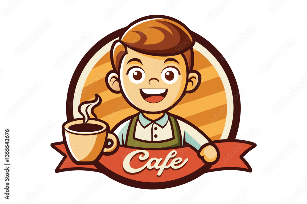 Friendly barista serving coffee in a minimal vector illustration showcasing a cozy cafe atmosphere with a warm color palette Friendly barista serving coffee in a minimal vector illustration showcasing a cozy cafe atmosphere with a warm color palette