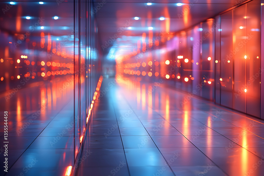 An illuminated hallway with reflections. Its futuristic look makes it suitable for digital artwork. Use it in futuristic tech designs or sci-fi concepts. An illuminated hallway with reflections. Its futuristic look makes it suitable for digital artwork. Use it in futuristic tech designs or sci-fi concepts.