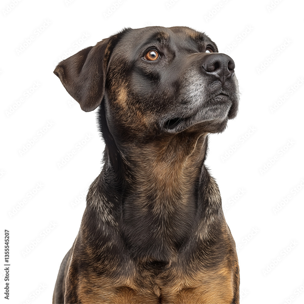 Fototapeta premium Curious Black Dog Portrait: Adorable Mixed-Breed Canine Headshot in Studio Setting