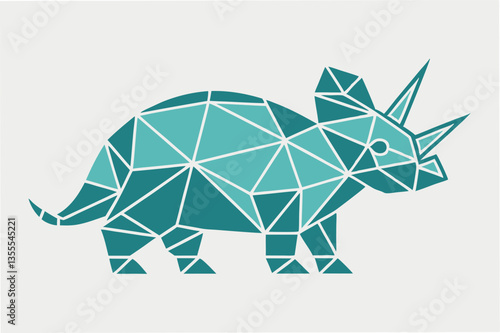 Creative minimal vector illustration depicting a triceratops in geometric style suitable for modern decor or educational materials