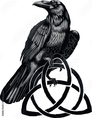 Odin’s Celtic Raven: A Scandinavian tattoo featuring runes for "Raven," a triskel, Celtic cross, Gungnir, and intricate knots. A fusion of Norse and Celtic mythology
