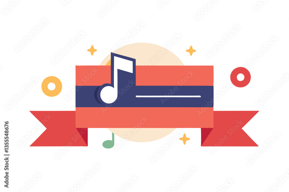 Vector illustration of a minimal music note chat bubble design with a ribbon in a light color palette showcasing communication in creative arts Vector illustration of a minimal music note chat bubble design with a ribbon in a light color palette showcasing communication in creative arts