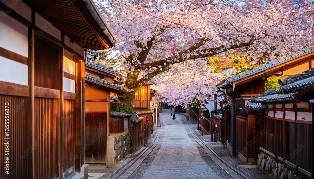 Obraz premium 京都祇園 春の風情あふれる伝統的な町並み
