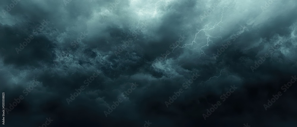 Dark Thunderstorm Clouds with Lightning Strikes Illuminating the Overcast Sky Dramatically Dark Thunderstorm Clouds with Lightning Strikes Illuminating the Overcast Sky Dramatically