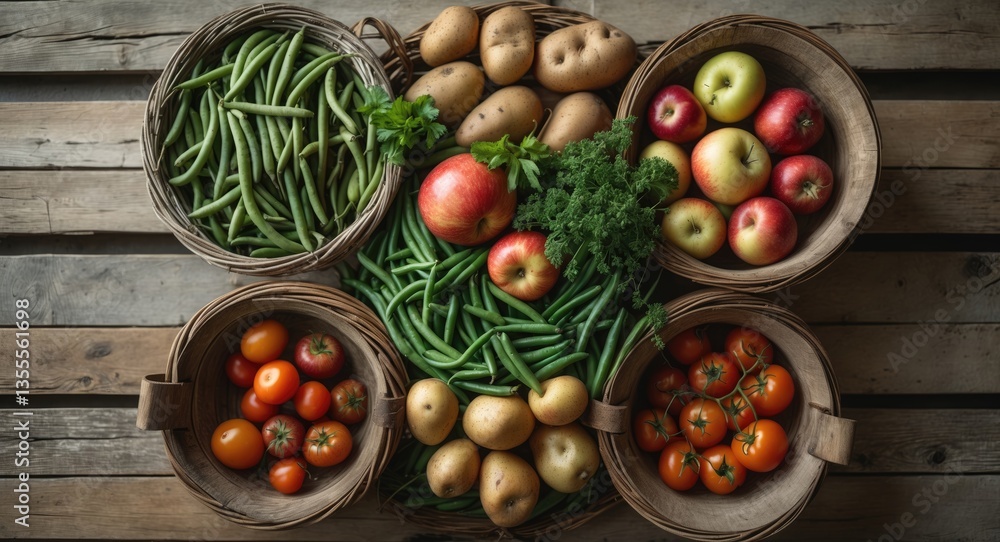 Fresh farmers market produce and vegetables viewed from above with blank space. Fresh farmers market produce and vegetables viewed from above with blank space.