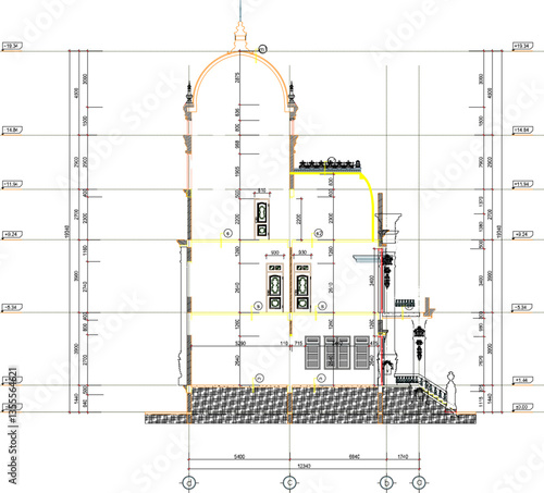 silhouette design vector illustration sketch drawing architectural engineering section of classic vintage european office building with scale size