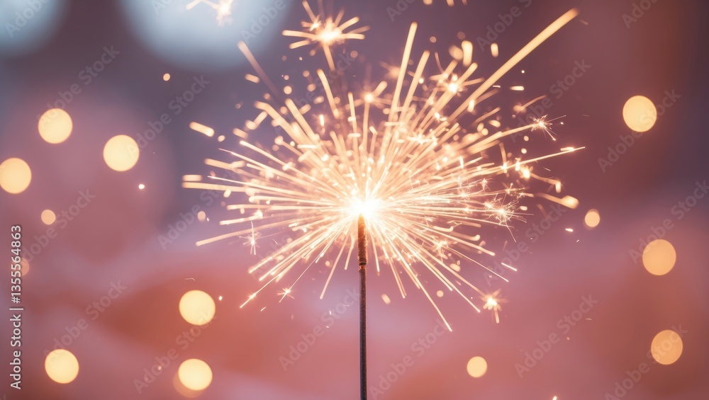 Obraz premium Color of the year Peach fuzz. Lovely soft backdrop. Bright sparkles of sparklers. Abstract delicate scenery. Peach hue background.