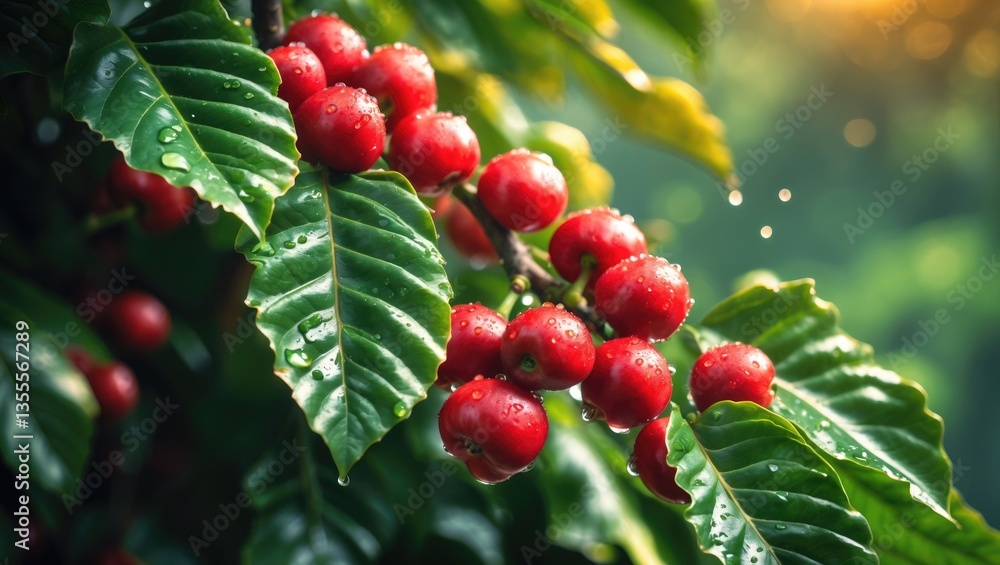 Obraz premium Coffee beans maturing on tree