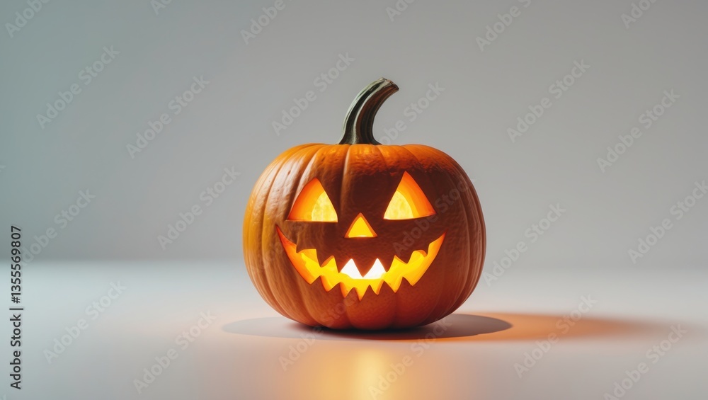 Funny Jack O' Lantern pumpkin with candlelight inside, set against a white background. Funny Jack O' Lantern pumpkin with candlelight inside, set against a white background.