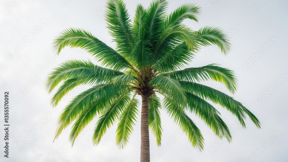 Fototapeta premium Green beautiful palm tree isolated on a white backdrop.