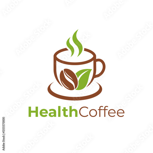 Cup logo with leaf and coffee bean logo design. Healthy drink coffee logo icon symbol vector illustration. Herbal drink vector logo template. Suitable for medical, product, business, company, cafes.
