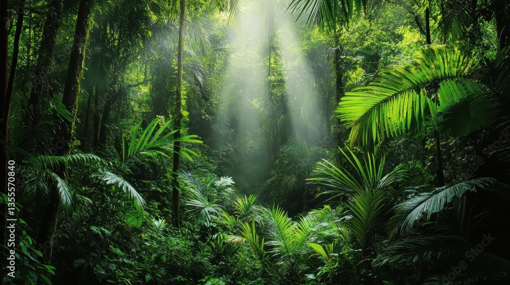 Fototapeta premium Tropical Rainforest Sunrise Lush Green Paradise.