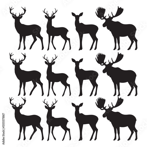 Photography Deer Silhouettes Collection Vector Illustration
