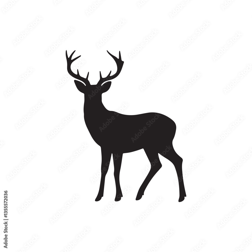 Obraz premium Deer Silhouette Vector Illustration with Antlers in Nature Scene