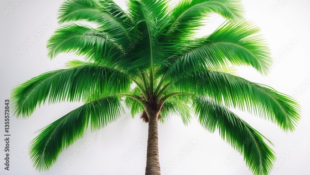 Fototapeta premium Isolated beautiful green palm tree on a white background.