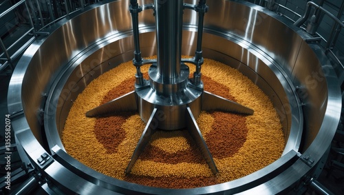 Detail of the interior of a mash tun during whisky production.