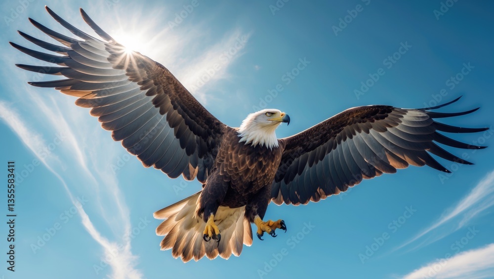 Obraz premium Eagle soaring on a bright sunny day