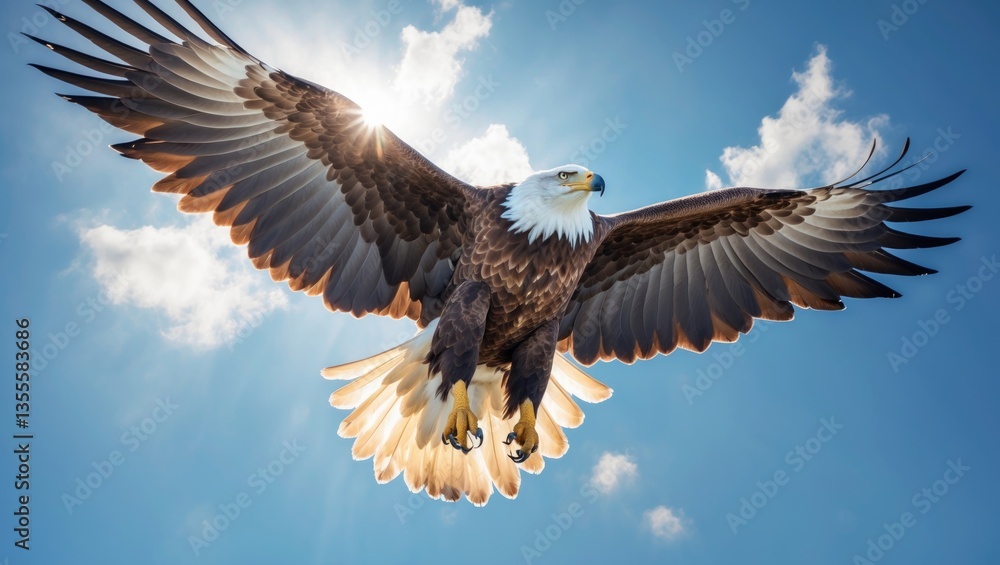 Fototapeta premium Eagle soaring away on a bright day