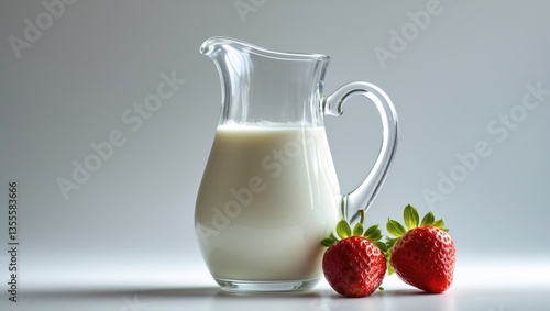 Jug of skim milk captured on a white background