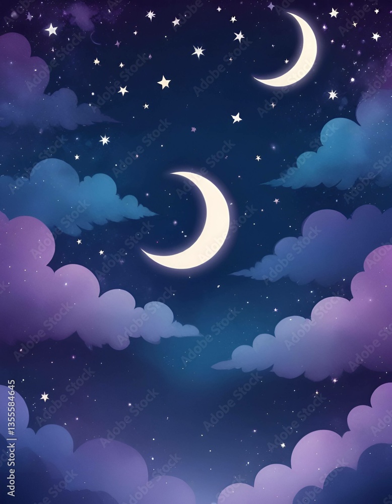 Night sky with moon, stars and clouds, Generative AI Night sky with moon, stars and clouds, Generative AI