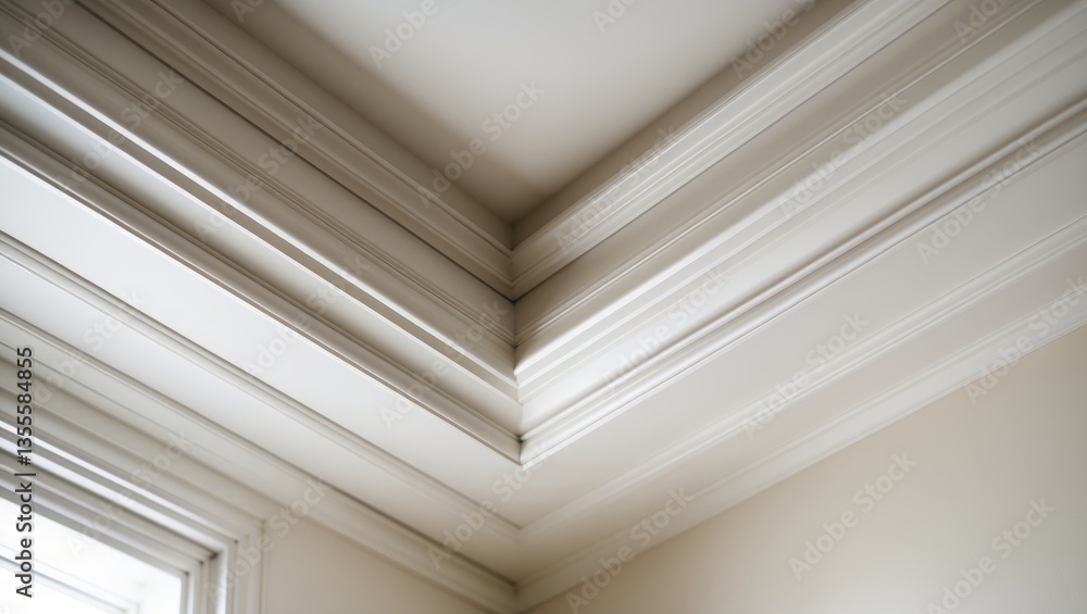 Detail of corner ceiling cornice featuring elaborate crown molding.