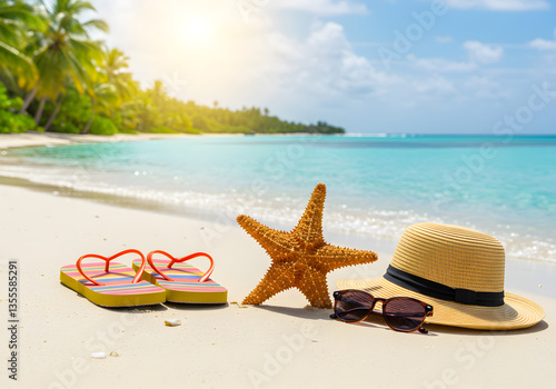 summer vacation travel beach hat suitcase