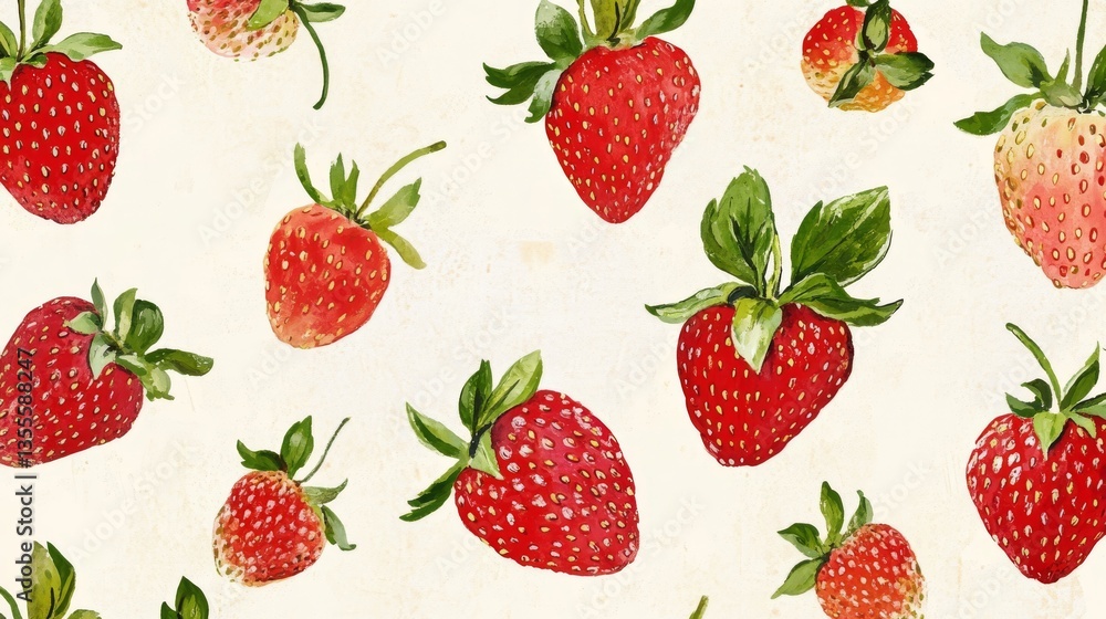 Cute Strawberry pattern, seamless print with berry. Natural sweet food. Summer fruit background for fabric, textile, wrapping paper, wallpaper. Flat vector illustration Cute Strawberry pattern, seamless print with berry. Natural sweet food. Summer fruit background for fabric, textile, wrapping paper, wallpaper. Flat vector illustration