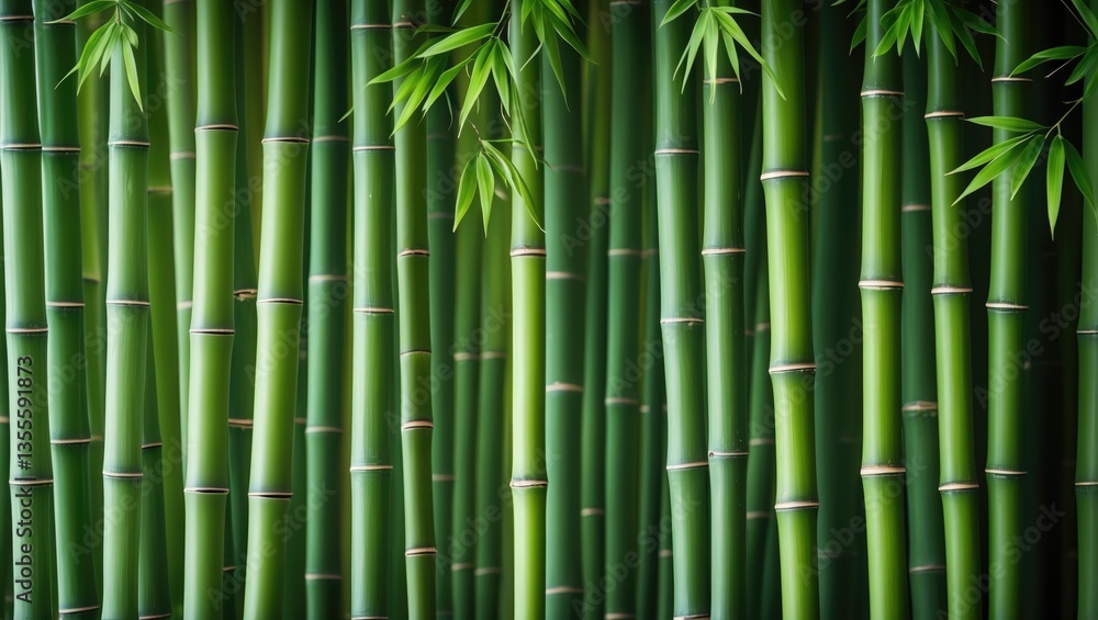 Obraz premium Green bamboo fence outline, bamboo texture backdrop