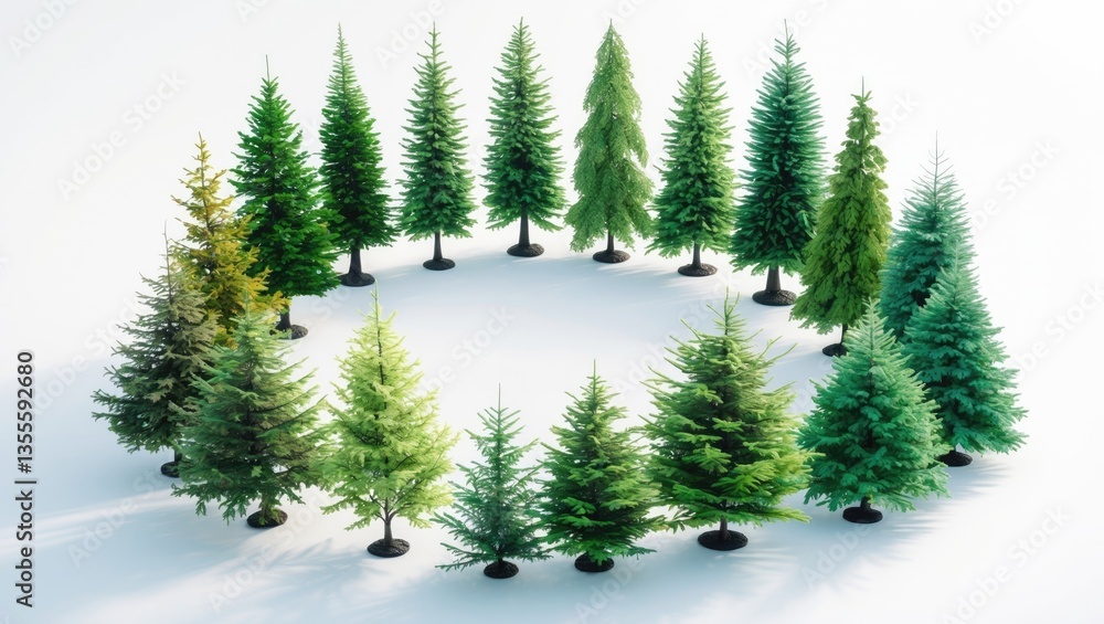 Fototapeta premium Christmas tree placed alone on a white background.
