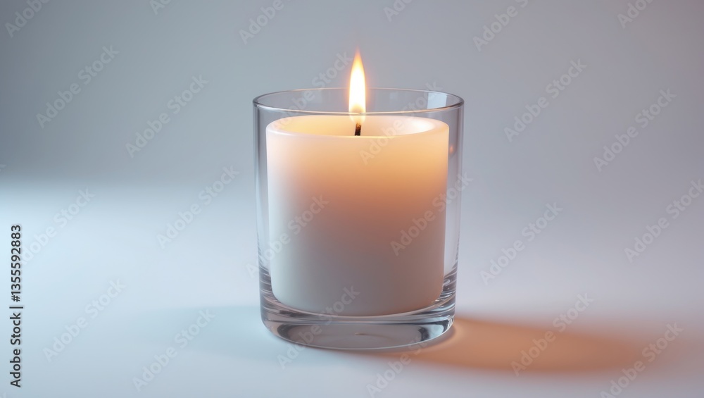 Burning candle in glass container on light background Burning candle in glass container on light background
