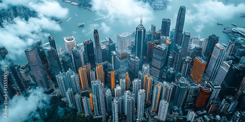 Hong Kong Skyline Aerial View.