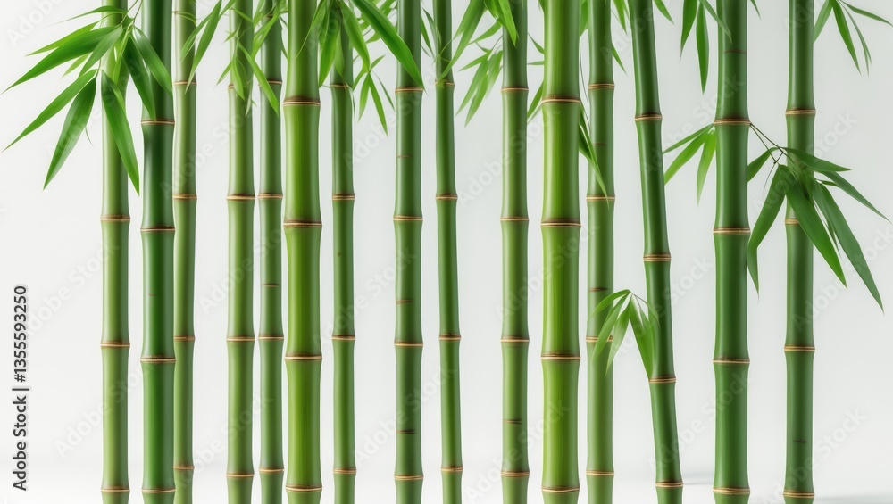 Fototapeta premium Green bamboo with leaves separated against a white background