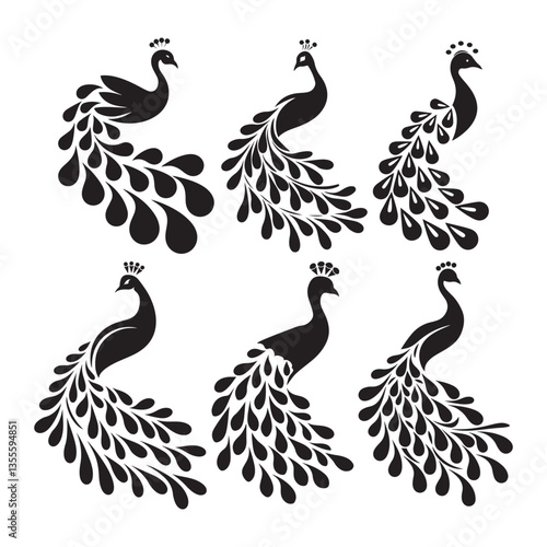 Wallpaper Mural Elegant Black and White Peacock Silhouettes for Design Torontodigital.ca