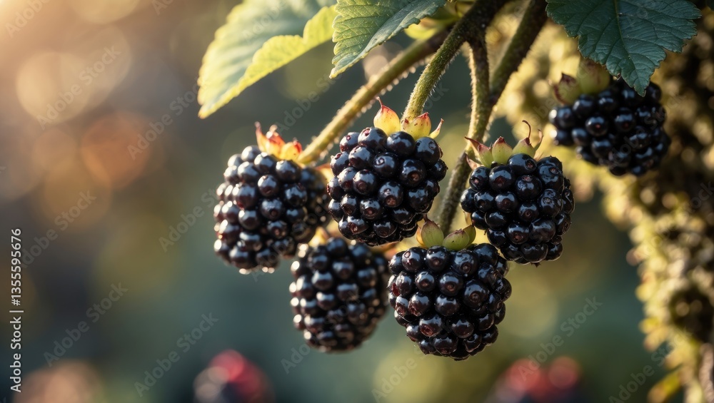 Close-up of ripened blackberry berries. Close-up of ripened blackberry berries.