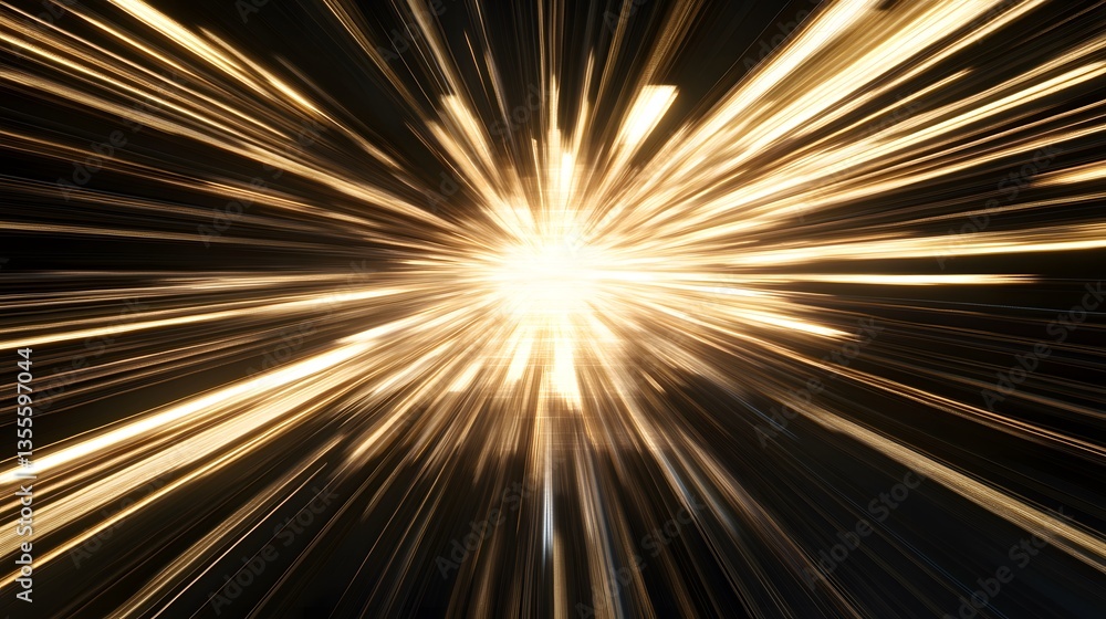 Fototapeta premium Exploding starburst pattern radiating outwards in golden light against a black backdrop